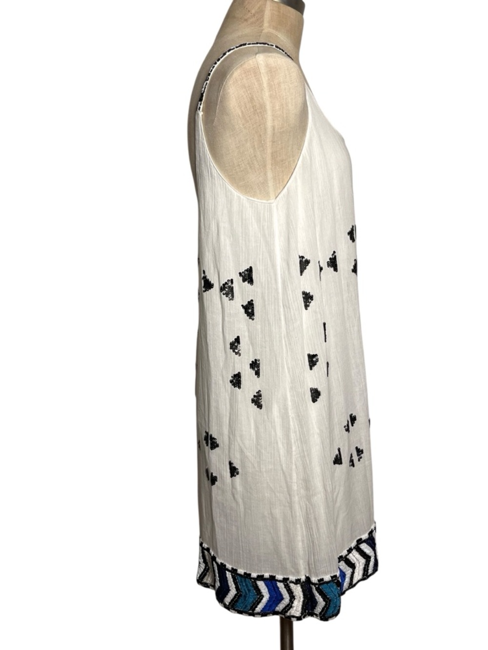 Free People Beaded Sequin Slip Dress Tunic Ivory Boho Festival Mini Size L - Picture 2 of 11
